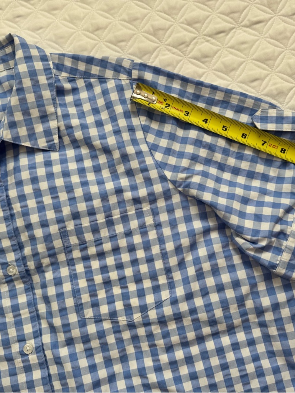 Roaman's Blue White Gingham Check Button-Down Tie Short Sleeve Shirt Size 18W - Picture 8 of 15